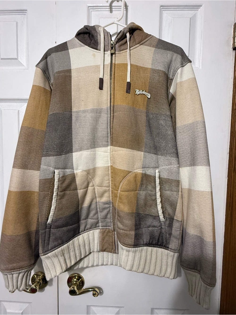 Billabong Beige and Tan Striped Zip Hoodie